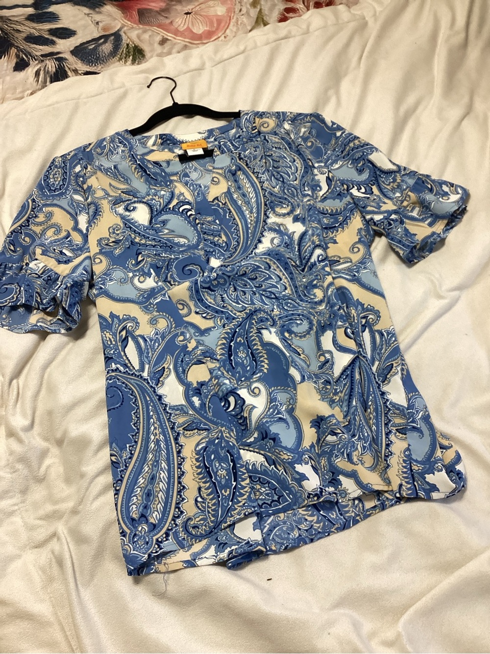 Ruby Rd. Blue and Cream Paisley Short-Sleeve Polo